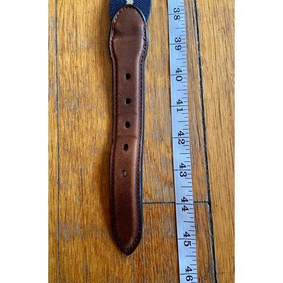 BARRONS-HUNTER Navy/Tan Stripe Stretch Belt w/Leather Tabs Mens sz 38 - Picture 10 of 12